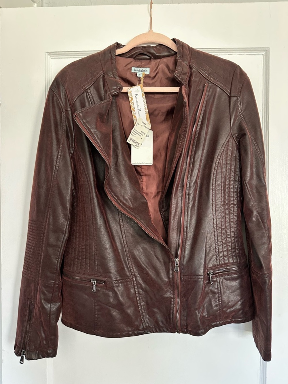 Nostalgia Women's Leather Moto Jacket - Deep Burgundy